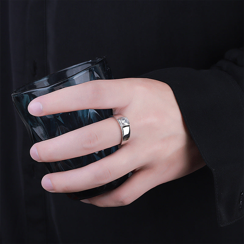 D Color Moissanite Ring Men's Sterling Silver