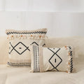 DecorBites™ Boho Tufted Fringed Black White Geometry Printed 45x45cm Pillowcase