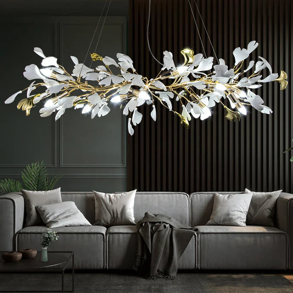 DecorBites™ Ginkgo Leaf Crystal Chandelier: Nordic Design Tree Branch Hanging Light