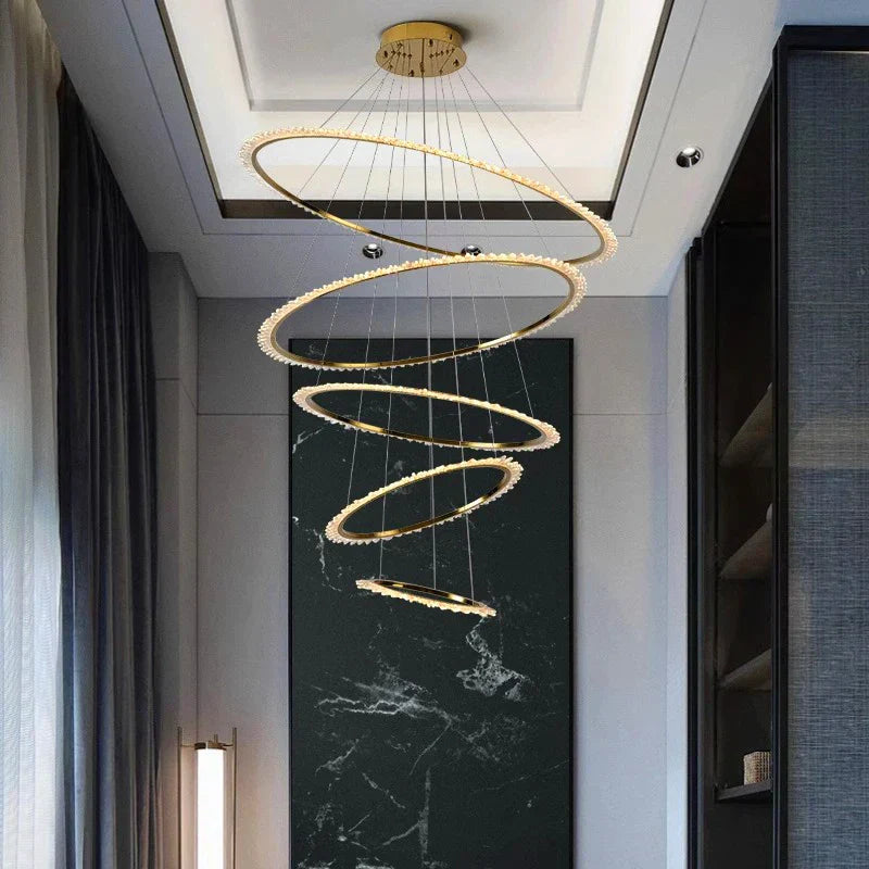 DecorBites™ Crystal Chandelier: Stair Pendant Lamp, Living Room & Interior Lighting