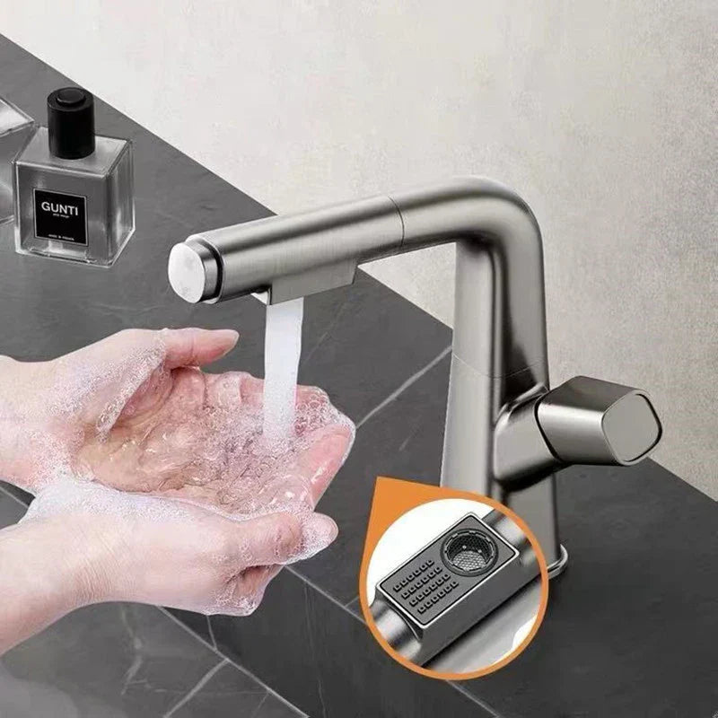 DecorBites™ Brass Basin Faucet: Pull Out, Hot & Cold Mixer, 360° Lift, Bathroom Sink Tap