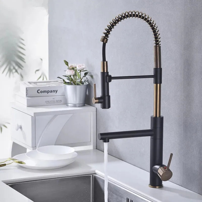 DecorBites™ Brushed Gold Kitchen Faucet with Pull Down Spring Spout for Hot Cold Water