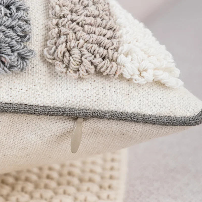 DecorBites™ Boho Loop Pillowcase - Grey Beige Tufted Cushion Cover for Home Decoration