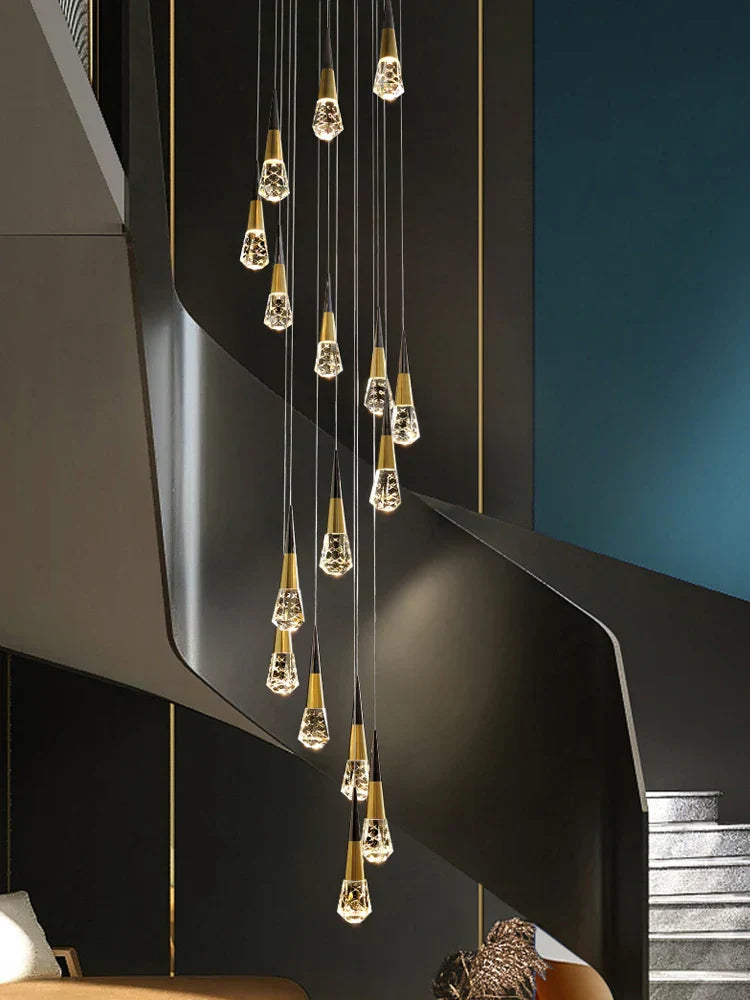 DecorBites™ Crystal Chandelier for Stairwell and Living Room Dimming Lighting