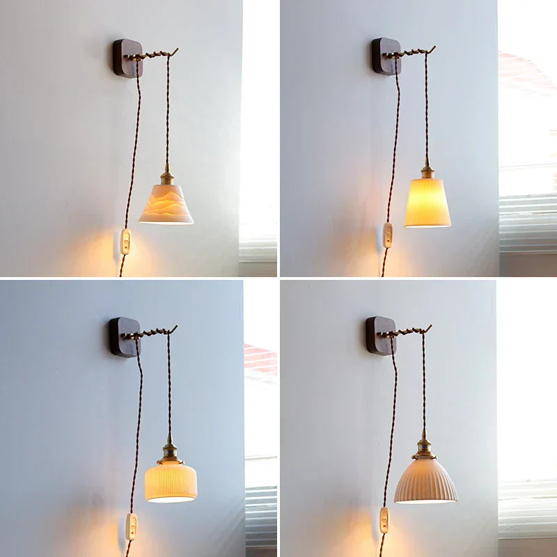 DecorBites™ Ceramic Ball LED Wall Lights with Pull Chain Switch for Bedroom Bathroom