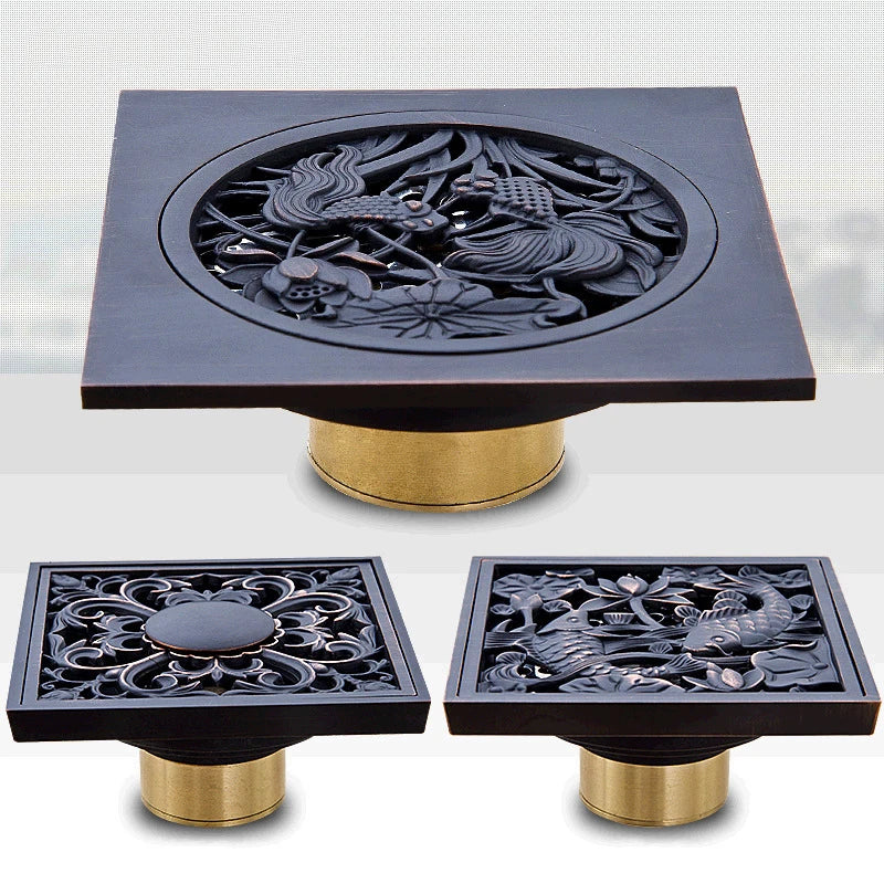 DecorBites™ Black Anti-odor Floor Drain 10x10cm Square Bathroom Shower Hardware