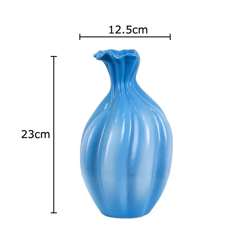 DecorBites™ Blue Ceramic Flower Bud Vase for Table Decoration and Room Aesthetic