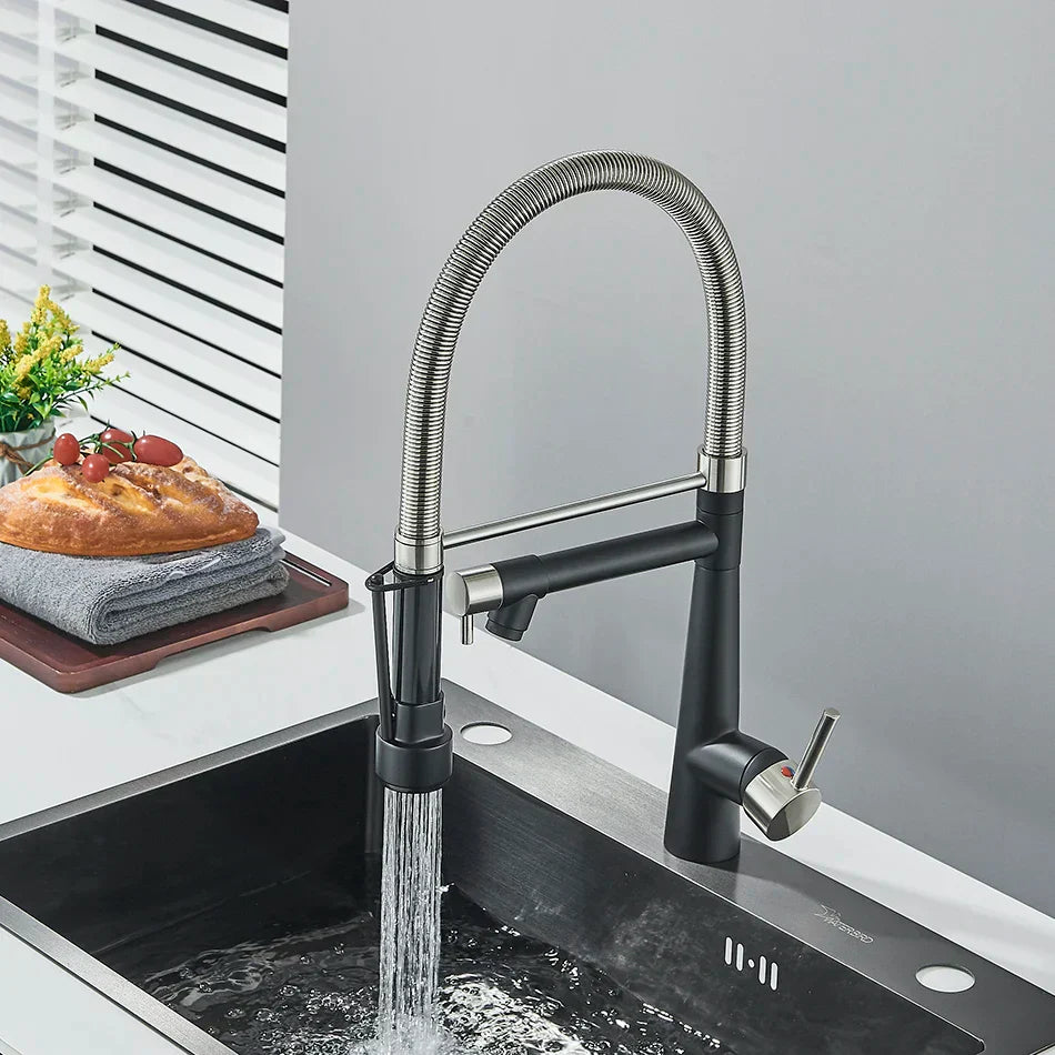 DecorBites™ Brass Pull Down Kitchen Faucet Dual Spout Sprayer Mixer Tap
