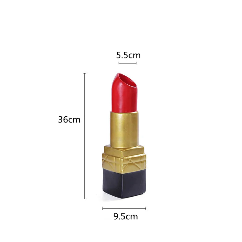 DecorBites™ Lipstick Vase: Resin Cartoon Ornament for Room Decoration and Floral Arrangement