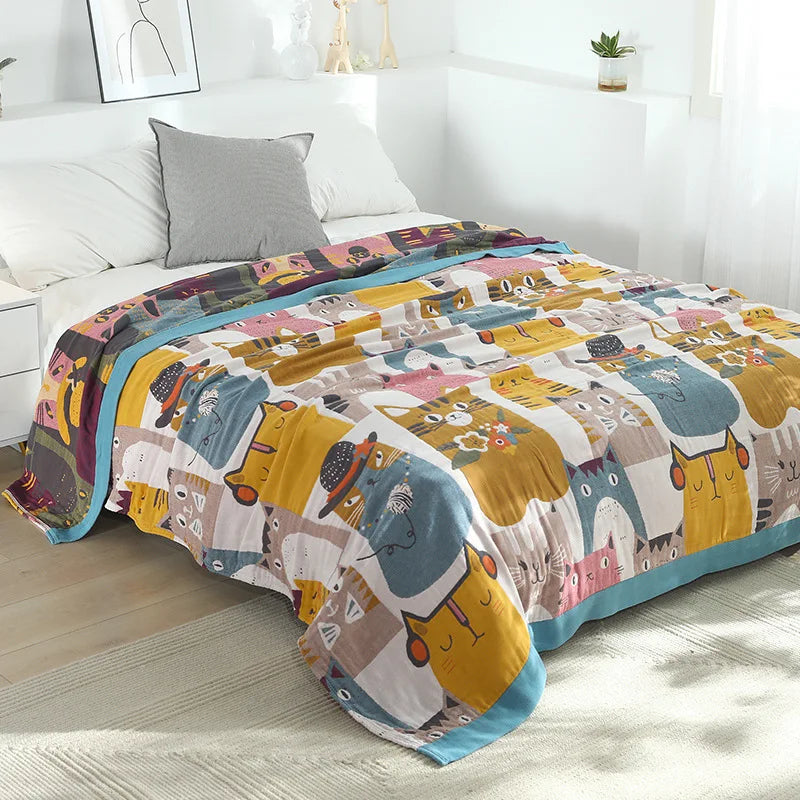 DecorBites™ Boho Printed Cotton Blanket - Green Muslin Large Soft Bed Throw Cover