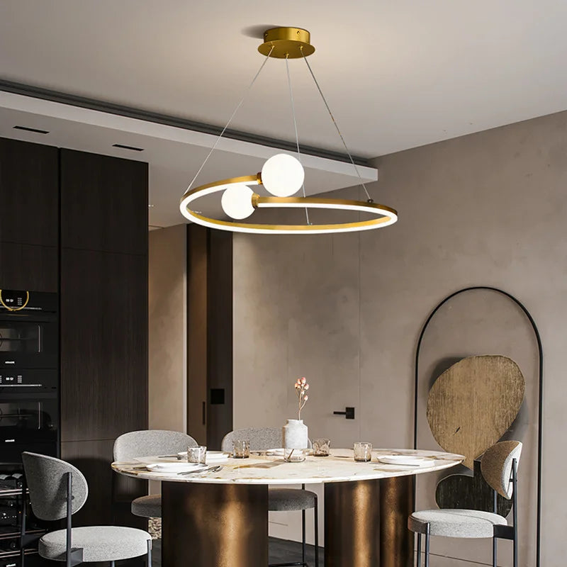 DecorBites™ Gold Nordic Ring LED Ceiling Chandelier for Dining Room Pendant Lighting