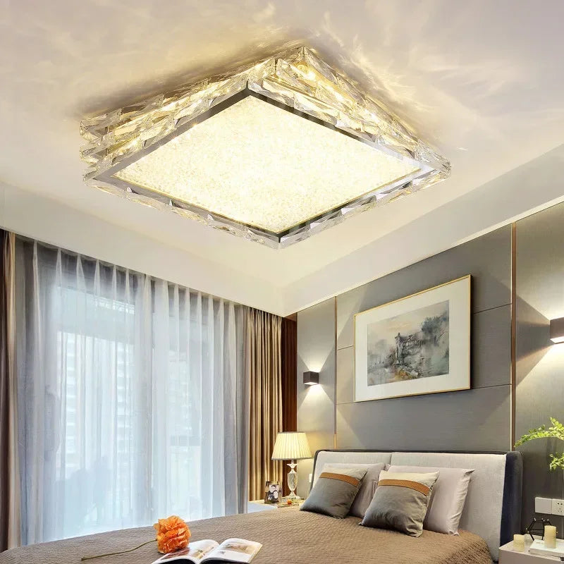 DecorBites™ Crystal Ceiling Lamp: Modern Gold Light Luxury LED Square Chrome Indoor Lighting