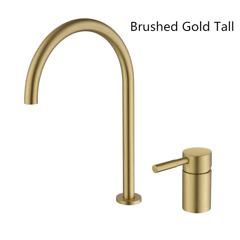 DecorBites™ Black Basin Faucet: Brushed Gold Two-Hole Bathroom Sink Tap with Rotating Spout