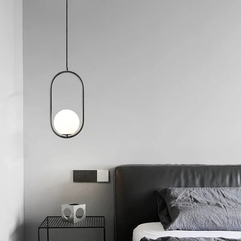DecorBites™ Black Metal Ring Pendant Lights Glass Ball LED Lighting Fixture