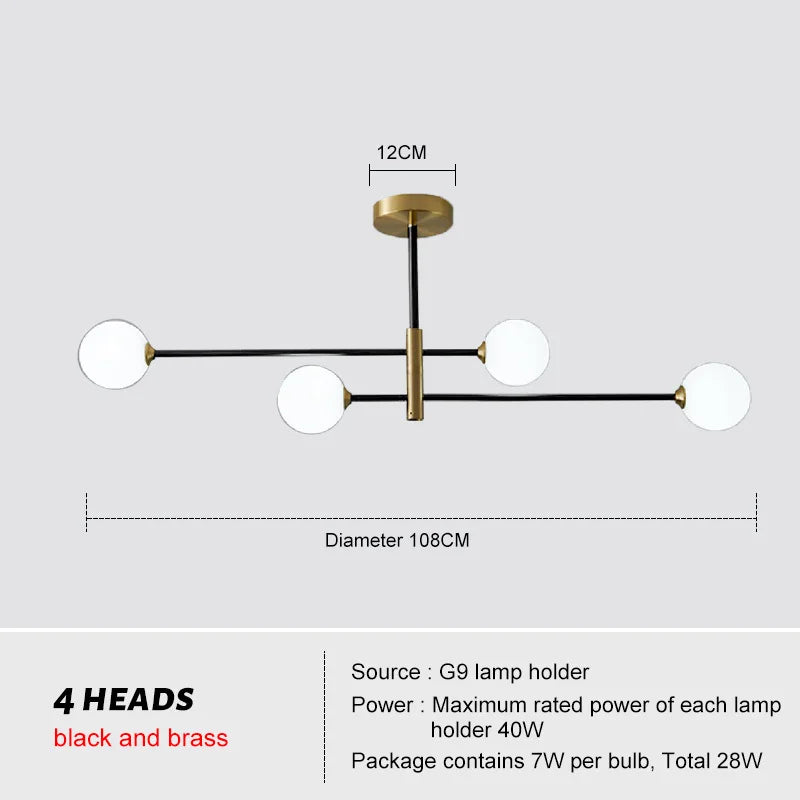 DecorBites™ Glass Brass Chandelier: Nordic Modern Pendant Lights for Home, Living Room, Bedroom, Restaurant, Cafe