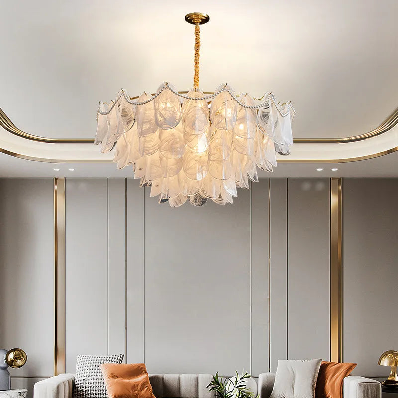 DecorBites™ LED Glass Hanging Lamp Golden Leaf Shape Modern Pendant Light