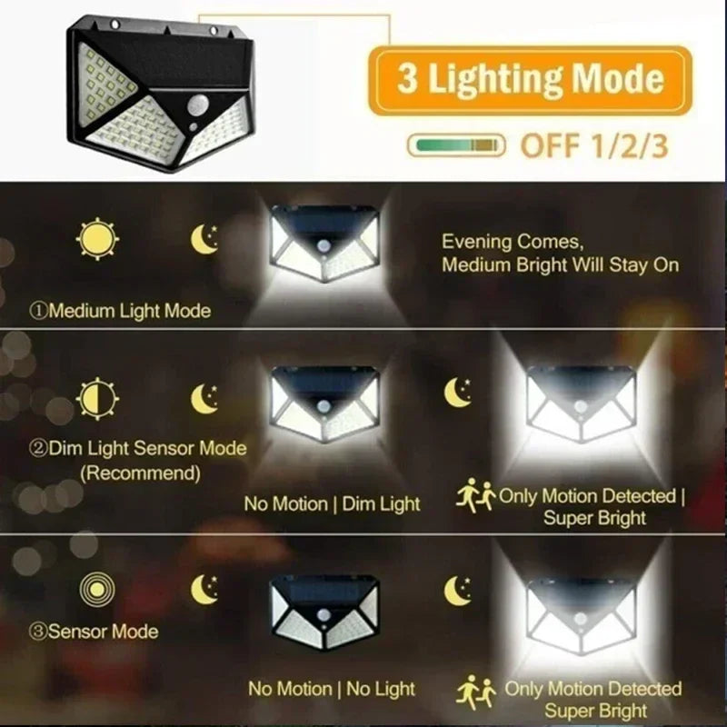 DecorBites™ 100 LED Solar Wall Lights Outdoor with PIR Motion Sensor for Garden Street Security