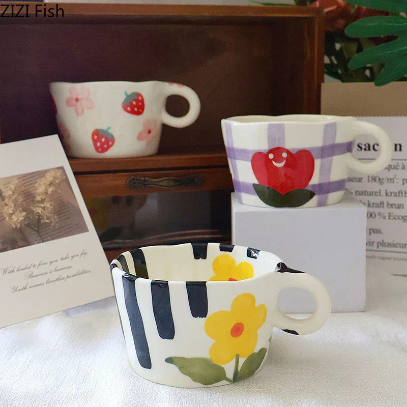 DecorBites™ Cartoon Pattern Ceramic Mug Set for Happy Dining and Tea Time