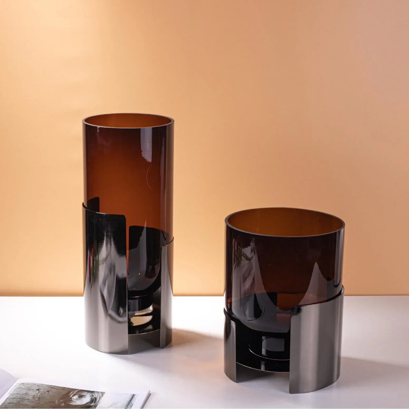 DecorBites™ Amber Glass Vase: Stylish Terrarium and Room Decoration Accessory