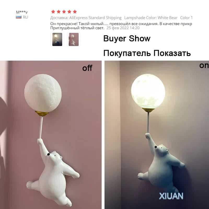 DecorBites™ Kids Bear Wall Light Moon Decor for Girl Bedroom