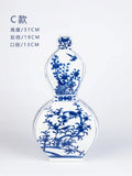 DecorBites™ Blue White Porcelain Flower Bird Two Ear Vase Antique Ornaments Jingdezhen