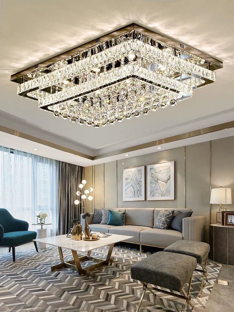 DecorBites™ Crystal LED Chandelier Silver Chrome Remote Control Light