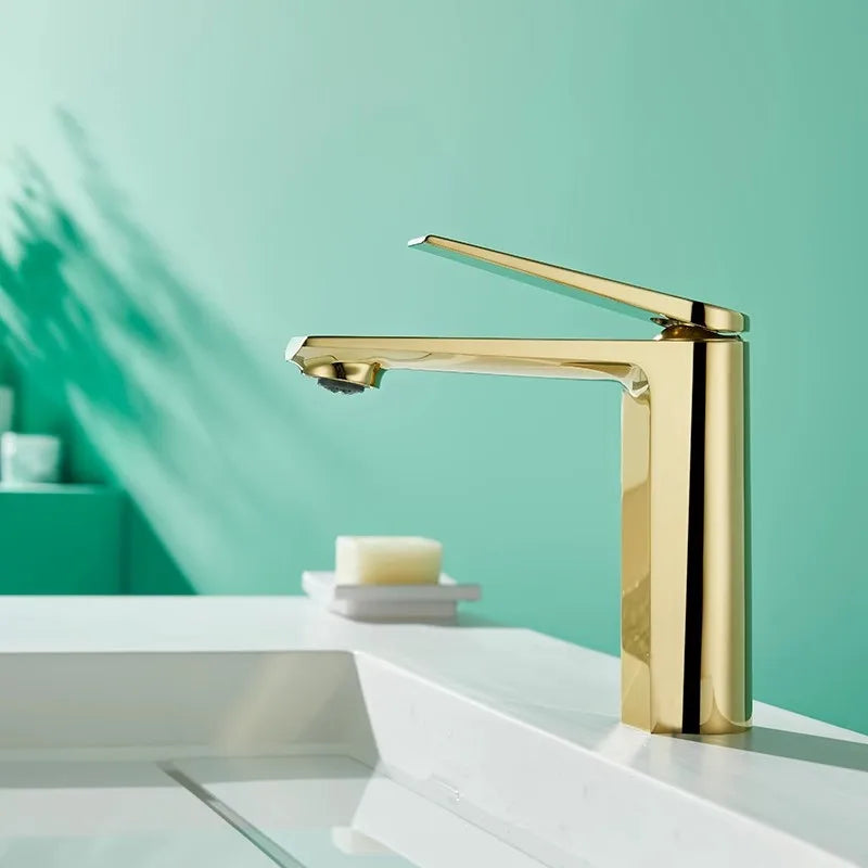 DecorBites™ Gold Gray Bathroom Faucet Single Handle Mixer Sink Tap Deck Mounted