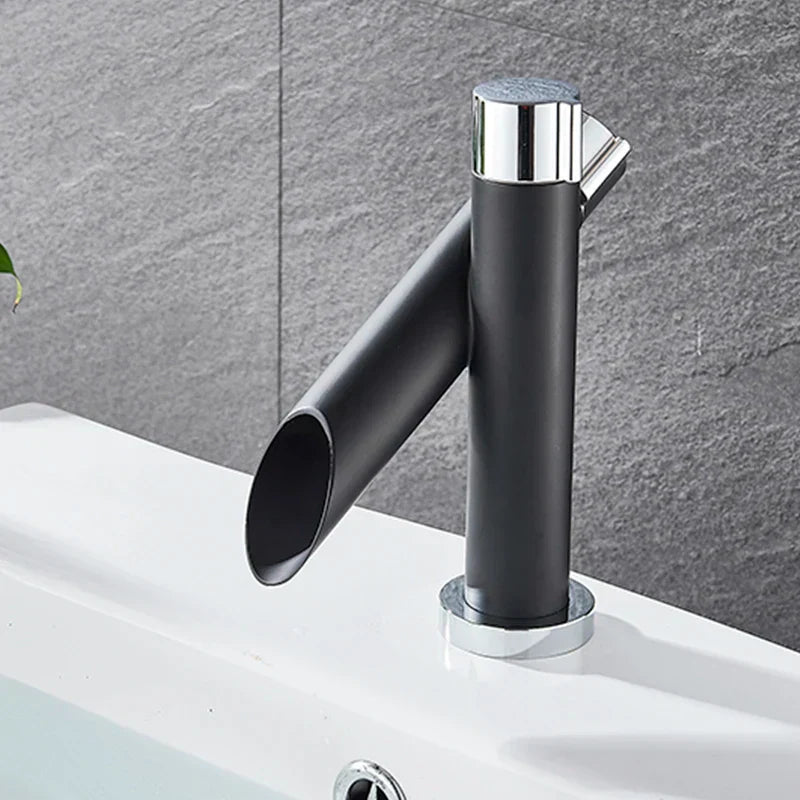 DecorBites™ Black Basin Faucet: Cold/Hot Water Mixer for Deck Sink, Water-Saving Crane