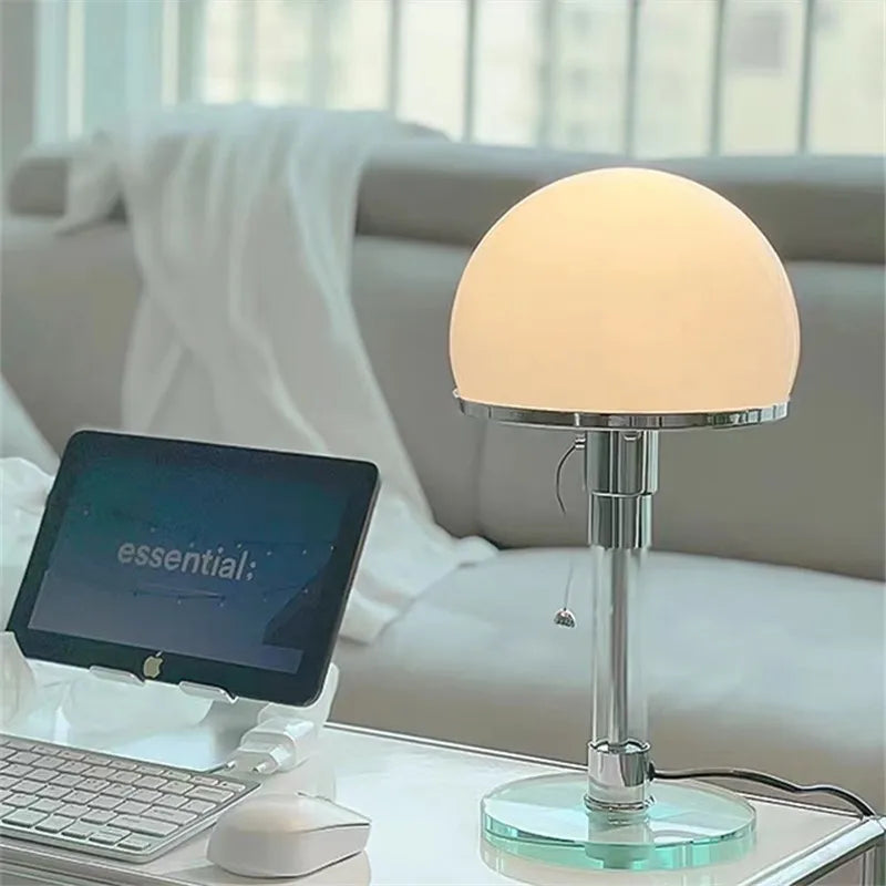 DecorBites™ Bauhaus Milk White Glass Table Lamp Chrome Nordic Retro Light