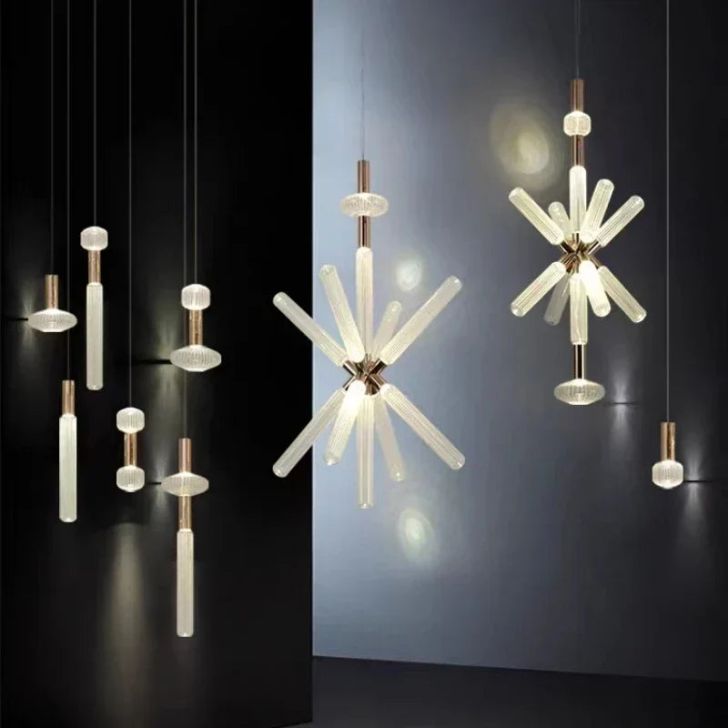 DecorBites™ Glass Tubes LED Chandelier: Modern Luxury for Living Room, Bedroom, Hotel & Aisle