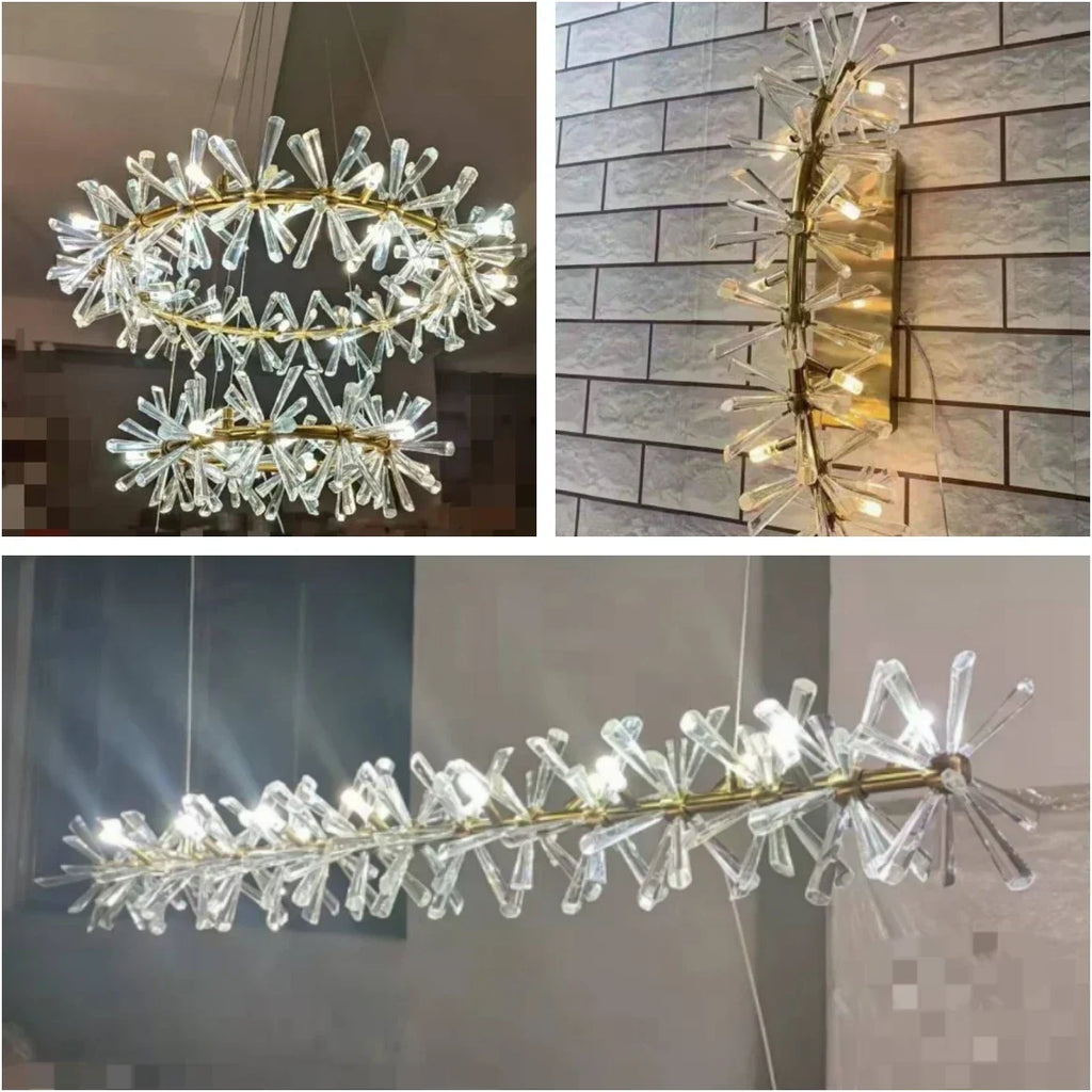 DecorBites™ Crystal Chandelier Flower Luxury Round Rings Hang Lamp for Indoor Spaces
