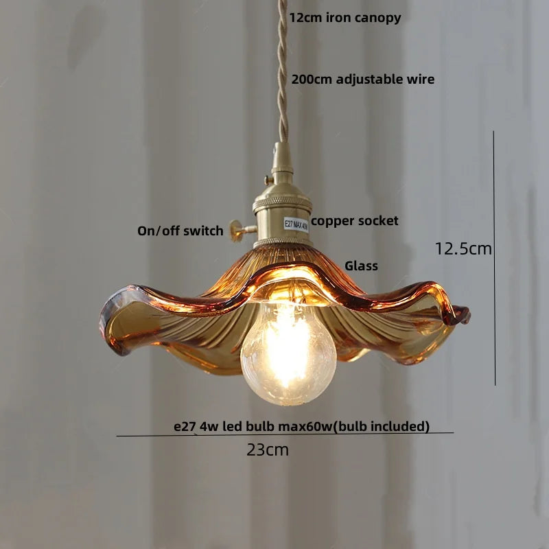 DecorBites™ Amber Flower Glass Pendant Lamp LED Knob Switch Nordic Modern Hanging Lights