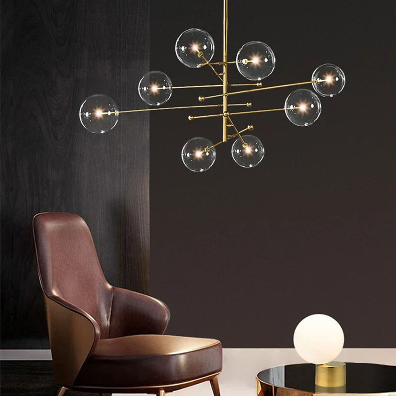 DecorBites™ Black Gold Glass LED Chandelier for Living Room Bedroom Restaurant