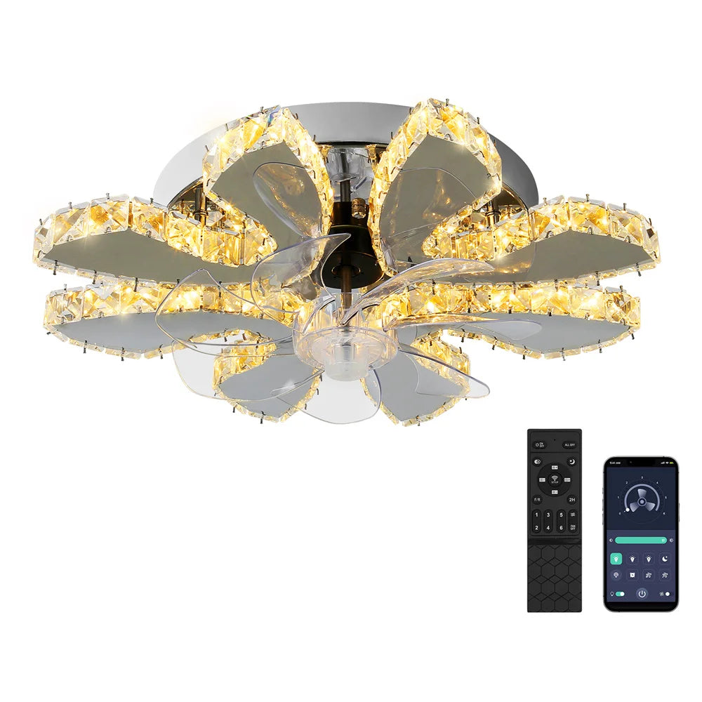 DecorBites™ Crystal Ceiling Fan: LED Remote Control Chandelier for Bedroom & Living Room