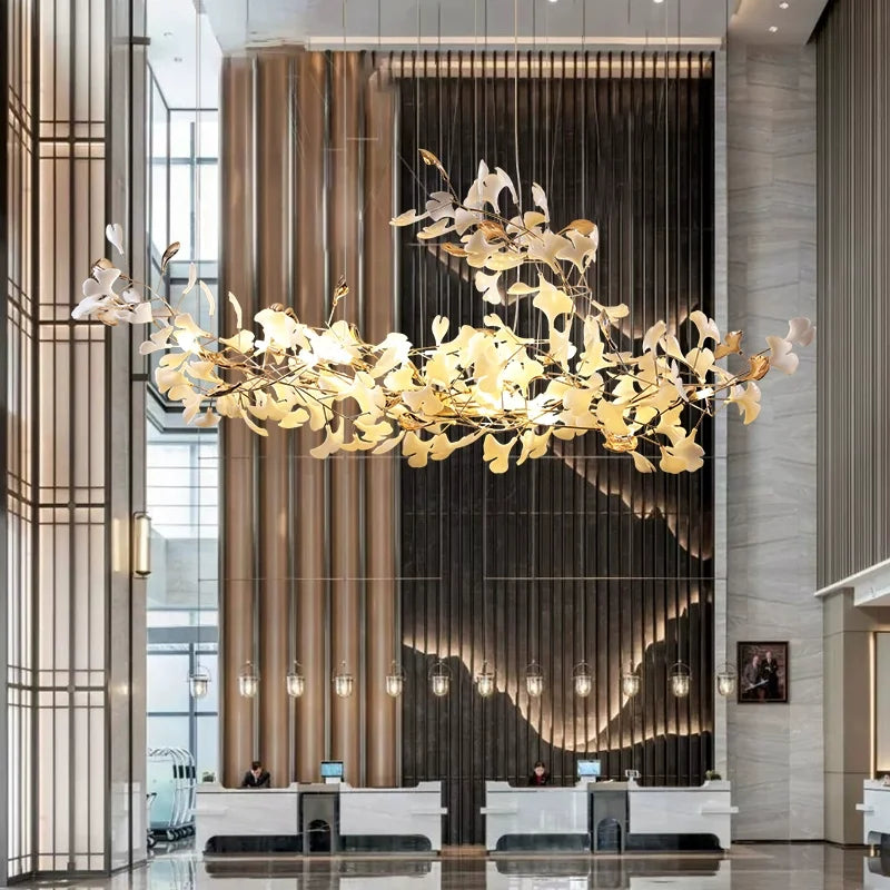 DecorBites™ Luxe Ginkgo Leaves Chandelier Pendant Light for Living Room Bedroom