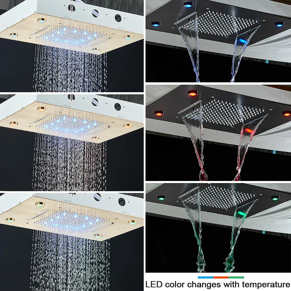 DecorBites™ Brushed Gold LED Rainfall Shower Set with Thermostatic Faucet
