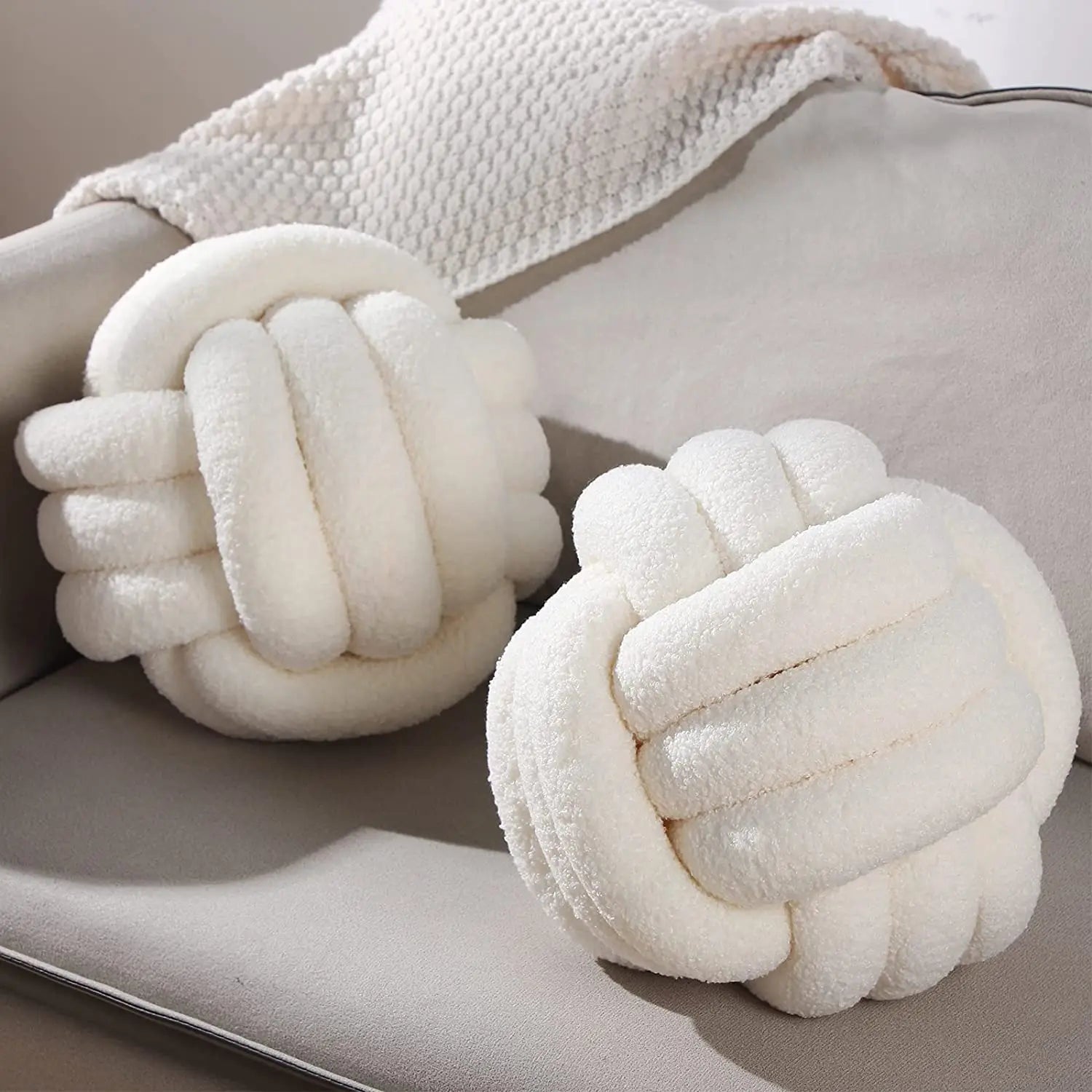 DecorBites™ Boucle Knotted Circle Soft Pillows - Home Decorative Round Ball Throw Plush Pillows