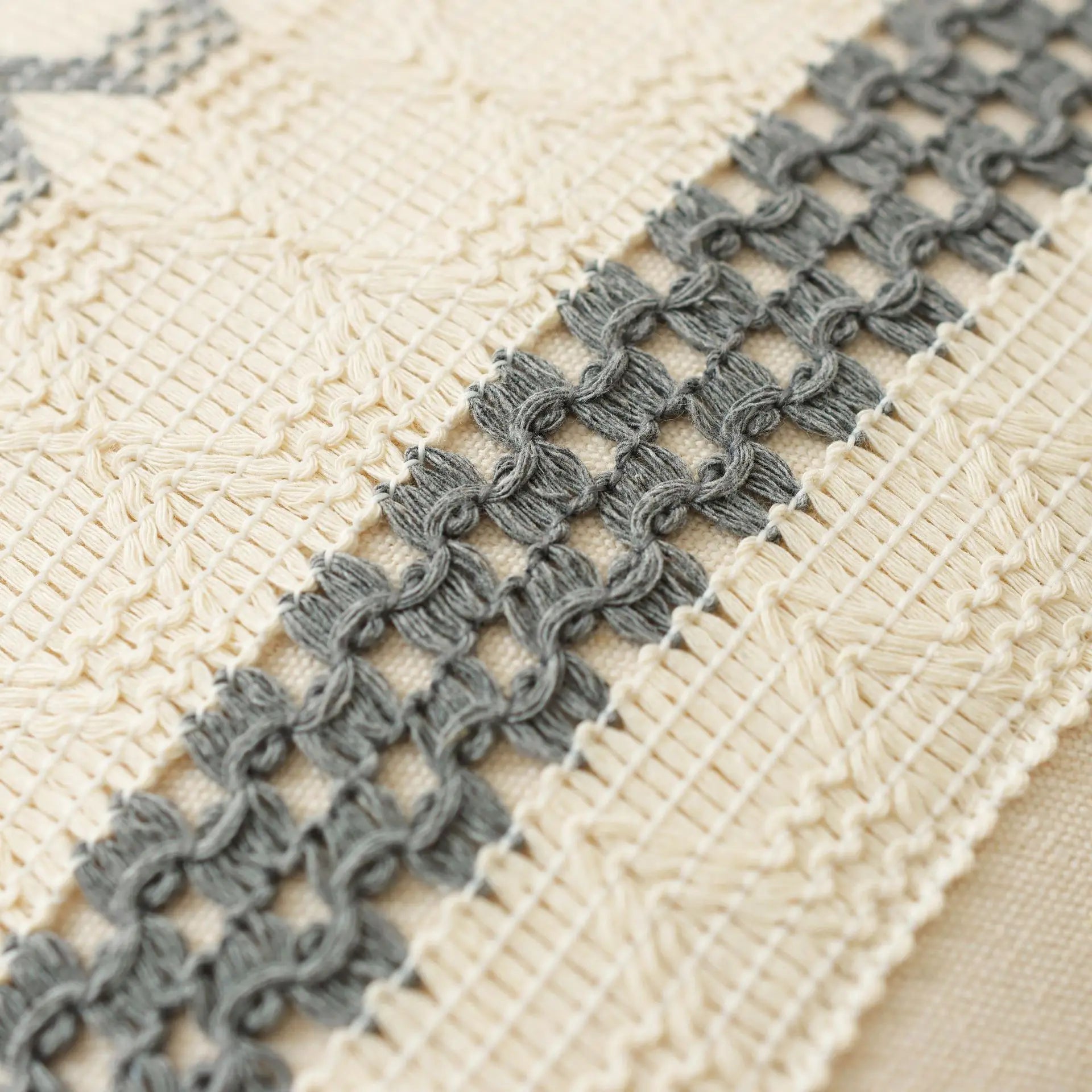 DecorBites™ Boho Tassel Cushion Cover: Geometric Woven Crochet Pillowcase