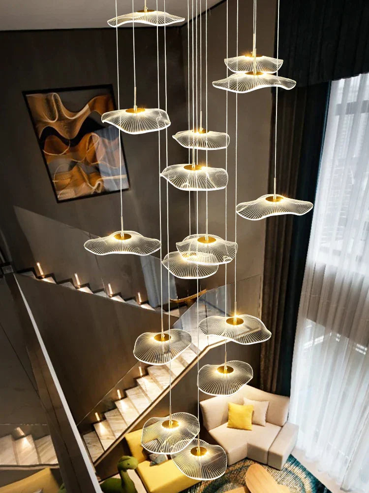 DecorBites™ LED Lotus Leaf Staircase Chandelier: Modern Design for Hotel Lobby, Kitchen & Villa