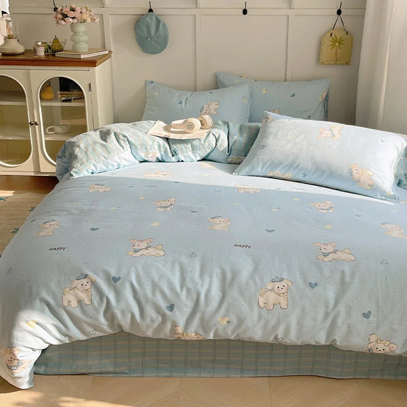 DecorBites™ Cartoon Pattern 100% Cotton Bedding Set - Single Double Size Soft Fitted Sheet, Cozy & Breathable
