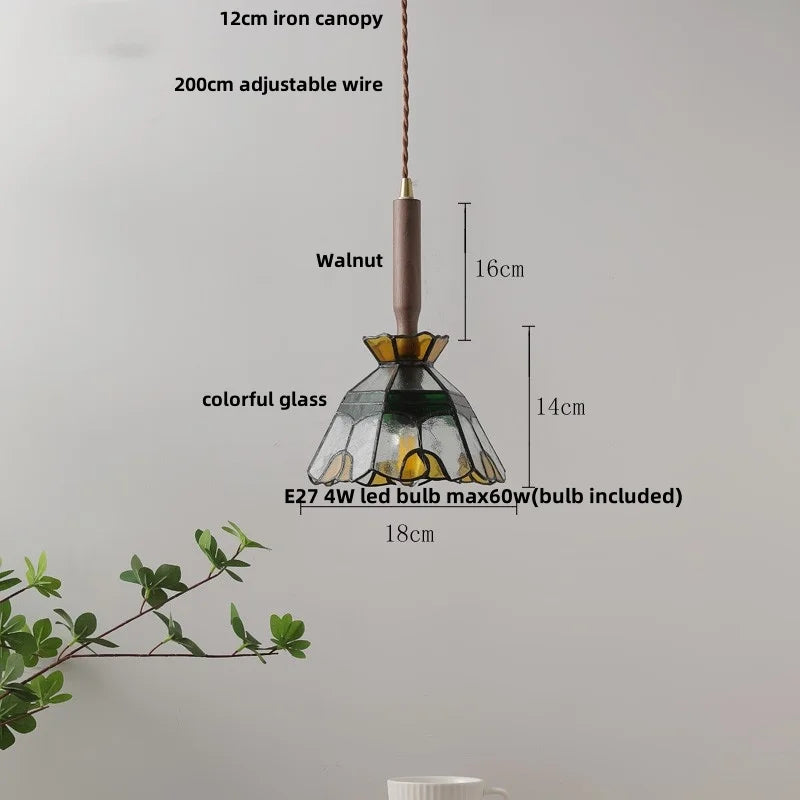 DecorBites™ Amber Glass LED Pendant Light, Nordic Modern Design, Walnut Wood, Dining Living Room Lighting