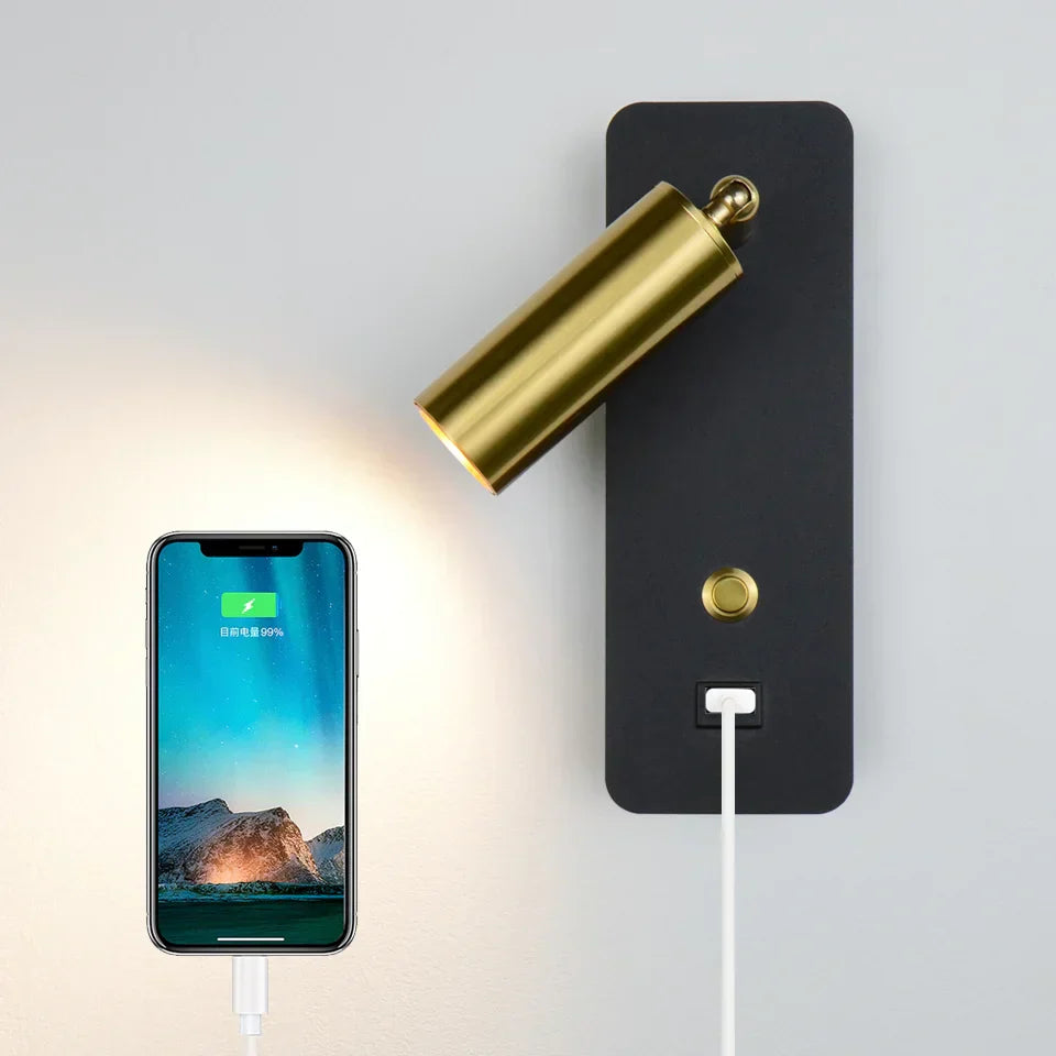 DecorBites™ LED Wall Lights with Switch and USB Interface in White or Black, Modern Sconce