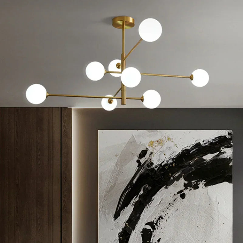 DecorBites™ Glass Brass Chandelier: Nordic Modern Pendant Lights for Home, Living Room, Bedroom, Restaurant