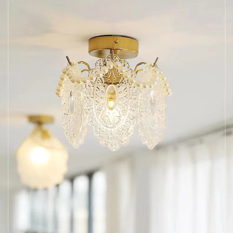 DecorBites™ Carved Glass Pearl Chandelier for Dining Room, Living Bedroom, Study, Balcony - LED Pendant Lighting