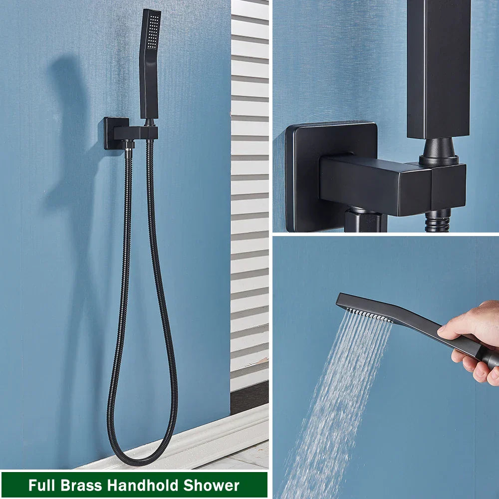 DecorBites™ Black Brass Thermostatic Shower Faucet with Ceiling Rainfall Shower Head