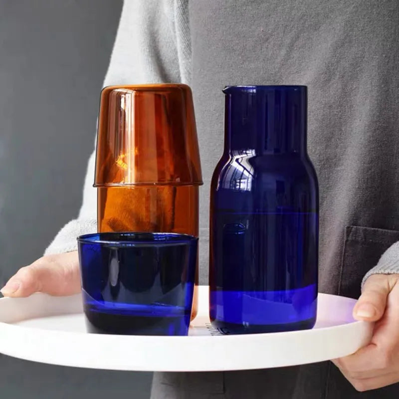 DecorBites™ Glass Teacup Set & Pitcher Combo - Heat-Resistant Juice Cup Drinkware in Blue