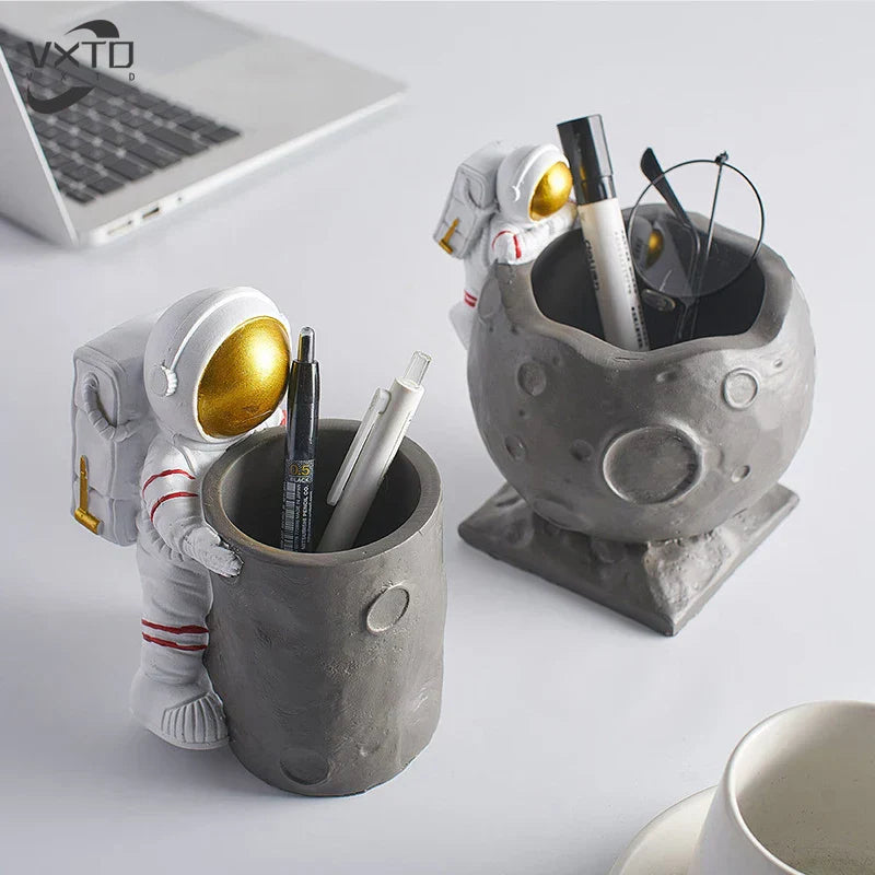 DecorBites™ Astronaut Cosmonaut Pen Holder Figurines for Home Office Desk Decoration