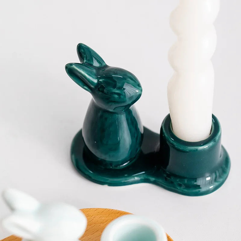 DecorBites™ Bunny Rabbit Ceramic Candle Holder for Home Decor