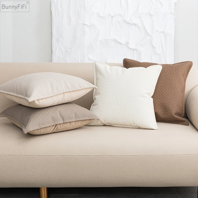 DecorBites™ Brown Beige Faux Leather Cushion Cover 45x45cm for Home Sofa Living Room