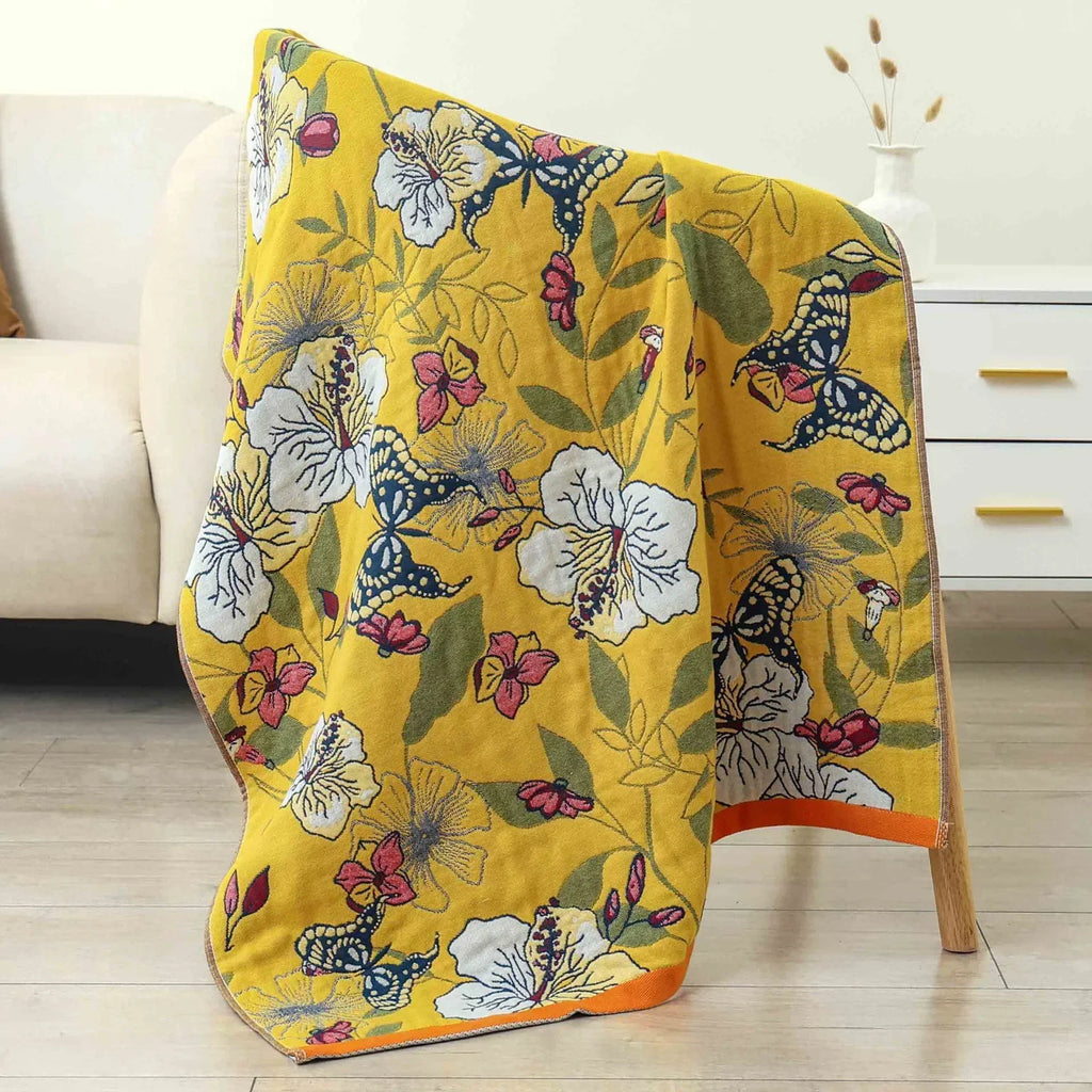 DecorBites™ Cotton Bath Towel - Boho Floral Design - Absorbent & Quick Dry - Large Size 80x160cm